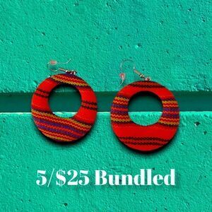 Casual Earrings Oval Orange with Colorful Stripes NWOT Never Worn